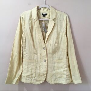 J.Crew UnstructuredParke Blazer size 8 Linen Jacket V Neck Butter Yellow BJ368